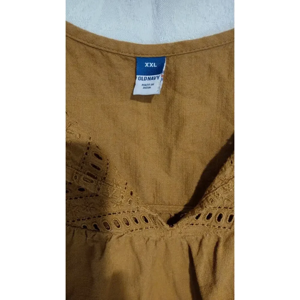 Old Navy XXL Brown Eyelet Peasant Top Puff Sleeves Boho Cottagecore Prairie